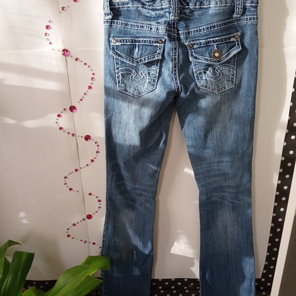 Z.CO Premium Jeans DARK BLUE Distressed High Rise FLARES Size 3 - Picture 4 of 8